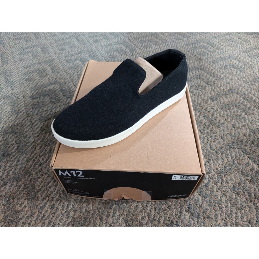 Allbirds Wool Lounger Mens 12 True Black Cream Slip On Loafers WL2MTBK120 NEW